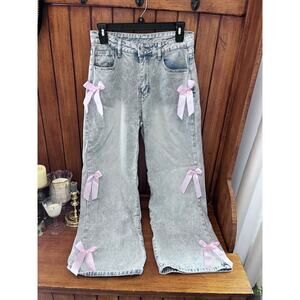 Shein flare jeans with satin bow details size s